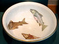 Earthenware bowl with fish print by Belleek at Ulster Museum. Belfast, Northern Ireland.