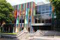 Computer Science Building with colored panels by Vanceva� at Queen's University Belfast. Belfast, Northern Ireland