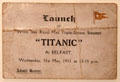Titanic launch ticket for workman at Ulster Transport Museum. Belfast, Northern Ireland.