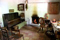 Interior of weavers cottage at Ulster American Folk Park. Omagh, Northern Ireland.