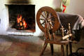 Flax spinning wheel in weavers cottage at Ulster American Folk Park. Omagh, Northern Ireland.