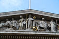 Pediment depicting Rise of Civilization over main entrance of British Museum. London, United Kingdom