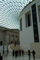 Detail of Glass atrium & former reading room & spiral staircase over Queen Elizabeth Great Court of British Museum. London, United Kingdom.