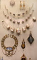 Wedgwood jasper cameos mounted as necklaces & pendants plus similar small objects at British Museum. London, United Kingdom.