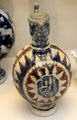 Salt-glazed stoneware jug painted with cobalt-blue from Westerwald, Germany at British Museum. London, United Kingdom.