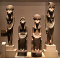 Four black granite figures of goddess Sakhmet from Thebes at British Museum. London, United Kingdom.