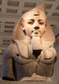 Upper part of seated granite statue of Ramesses II from Thebes at British Museum. London, United Kingdom.