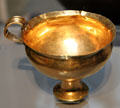 Mycenaean gold stemmed goblet with one handle at British Museum. London, United Kingdom.