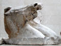 Marble horses on east pediment of Athens Parthenon by Pheidias at British Museum. London, United Kingdom.