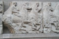 Panathenaic festival horsemen procession marble relief from south frieze of Athens Parthenon by Pheidias at British Museum. London, United Kingdom.