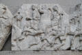Panathenaic festival horsemen procession marble relief from north frieze of Athens Parthenon by Pheidias at British Museum. London, United Kingdom.
