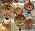Collection of Roman oil lamps made in Italy & France at British Museum. London, United Kingdom
