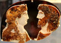 Roman sardonyx cameo busts of two imperial family members as Jupiter Ammon & Juno or Isis at British Museum. London, United Kingdom.