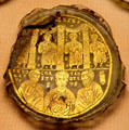 Roman glass disk with gold image of Christ with saints from Rome at British Museum. London, United Kingdom.