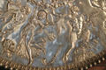 Detail of Mildenhall Treasure Roman tableware silver Great Neptune Dish with relief musical & dancing figures 60.5cm diameter at British Museum. London, United Kingdom.