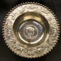 Roman flanged silver bowl with hunting scene part of Mildenhall Treasure at British Museum. London, United Kingdom.