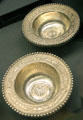 Roman small simple flanged silver bowls part of Mildenhall Treasure at British Museum. London, United Kingdom.