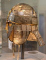 Replica of Anglo-Saxon helmet starting with Sutton Hoo ship burial helmet using Scandinavian, Germanic & Roman motifs at British Museum. London, United Kingdom
