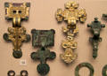 Anglo-Saxon type bronze square head or cruciform brooches from eastern England at British Museum. London, United Kingdom