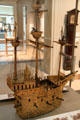 Clockwork automaton in form of medieval galleon which would travel across dining table then fire all its cannons by Hans Schlottheim of Augsburg, Germany at British Museum. London, United Kingdom.