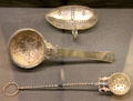 Roman era silver strainers from three English sites at British Museum. London, United Kingdom.