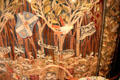 Detail of embroidered wall hanging by Morris & Co with needlework by client at Morris Gallery. London, United Kingdom.