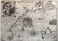 Map of New England engraving with image of Captain John Smith by Simon de Passe at National Portrait Gallery. London, United Kingdom.