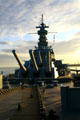 Battleship Alabama in setting sun. Mobile, AL.