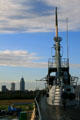 Conning tower of Submarine USS Drum & skyline of Mobile. Mobile, AL.