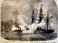 Etching of Farragut's Naval Victory in Mobile Harbor as the Hartford engages the Confederate Ram Tennessee at Fort Gaines Museum. AL.