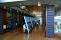 Interior of Clinton Presidential Library with displays between columns of document boxes. Little Rock, AR.