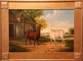 Pastoral scene with two llamas painting by R. Gerges of Peru or Bolivia at Tucson Museum of Art. Tucson, AZ.