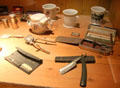 Barber shop tools & shaving mugs at Arizona Historical Society Museum Downtown. Tucson, AZ.