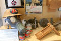 WWII Civil Defense artifacts including gas mask & gas attack warning rattle at Pima Air Museum. Tucson, AZ.