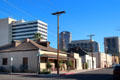 Old Town architecture along N. Meyer Ave. with modern skyline beyond. Tucson, AZ.