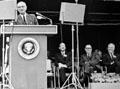 President Lyndon Johnson, Clark Kerr, Governor Pat Brown dedicate University of California Irvine campus. CA.