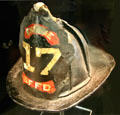 San Francisco Fire Department helmet from great earthquake displayed in California State Capitol. Sacramento, CA.