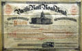 State of California Pacific Rail Road Bond certificate at California State Railroad Museum. Sacramento, CA.