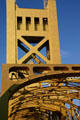 Golden iron work details of Tower Bridge. Sacramento, CA.