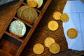 Gold coins of 1840-60s era at Wells Fargo Museum. Sacramento, CA.