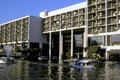 Hotel sits in a lake of Desert Springs Resort. Palm Desert, CA.