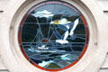 Fishing boat stained glass window on fisherman's wharf. Monterey, CA.