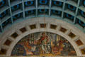 Mosaic over door of Subway Terminal Building showing subway, steam locomotive & other symbols of industry. Los Angeles, CA.