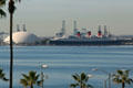 Queen Mary & dome built for Spruce Goose seen from Seal Beach. Long Beach, CA.