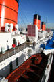 Stacks & life boats of Queen Mary. Long Beach, CA.