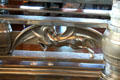 Art Deco flying horse on railing of Promenade Deck Observation Bar of Queen Mary. Long Beach, CA.