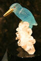 Aquamarine carved kingfisher in mineral collection at LA County Natural History Museum. Los Angeles, CA.