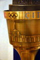 Olympic torch with engraved Los Angeles Olympic Stadium at Reagan Museum. Simi Valley, CA.