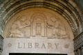 Owl of knowledge over entrance of Powell Library. Los Angeles, CA.