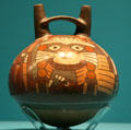 Nazca / Chimu ceramic double spout & bridge bottle from Peru at Fowler Museum. Los Angeles, CA.